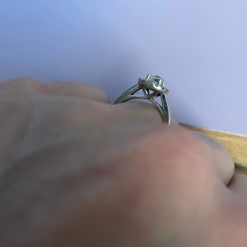 Tolkowsky 14k‎ White Gold Size 7 Diamond Halo Engagement Wedding Ring Elegant